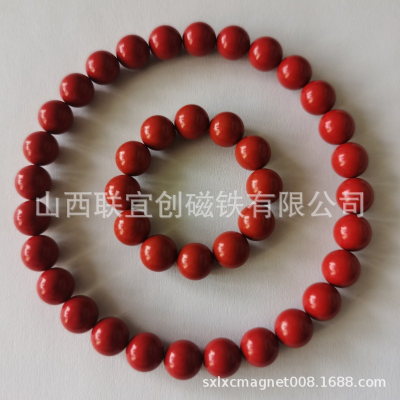 厂家现货供应7mm暗红色艾灸石稀土无绳项链 磁能珠  磁灸石手链