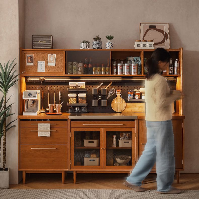 Nordic Solid Wood Sideboard Home Living Room Kitchen Multi-Functional Wall Storage Cabinet B&B Storage Tea Cabinet High Cabinet