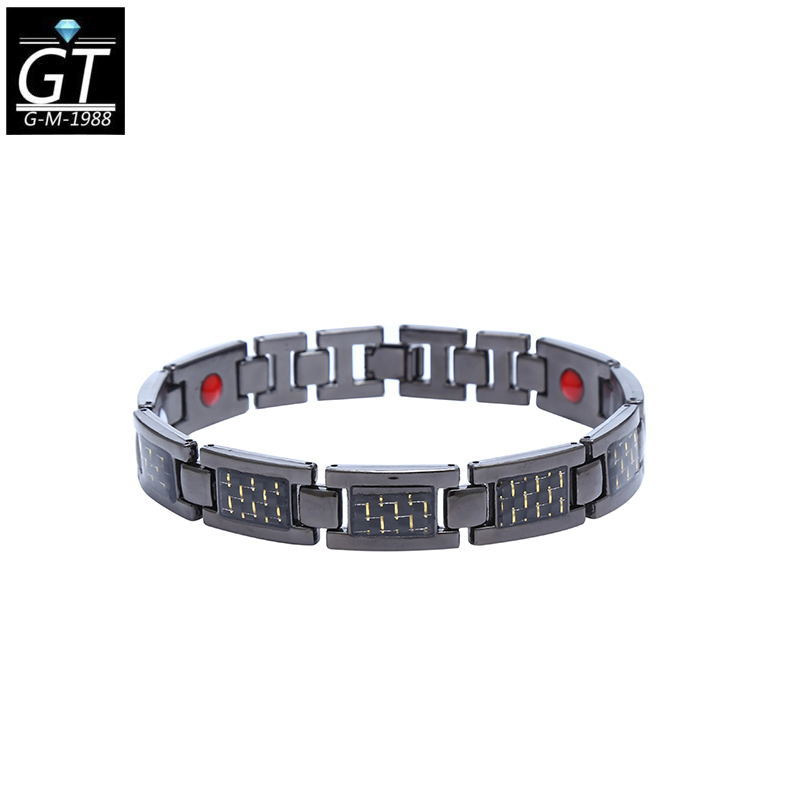Ventas transfronterizas de moda europeas y americanas para hombres de aleación de fibra de carbono pulsera magnética ajustable joyas de mano