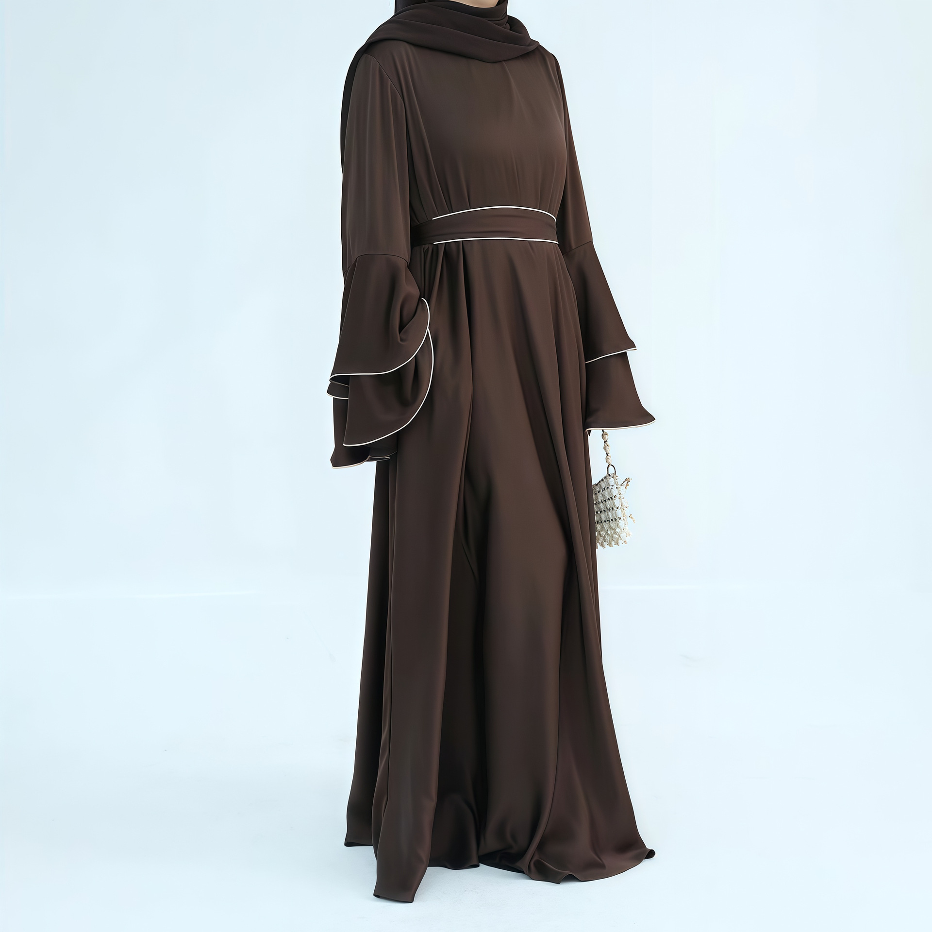 Abito abaya elegante in raso con maniche a campana per donna_voghion.com