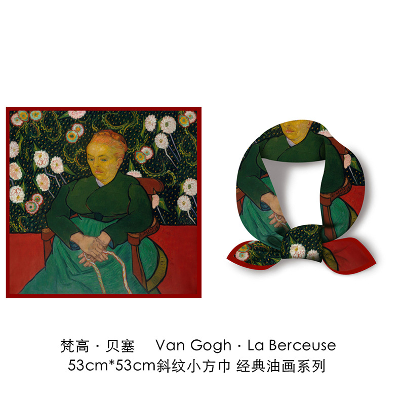 Van Gogh arte pintura al óleo serie pequeña bufanda cuadrada de las mujeres nuevo todo-Partido bolsa de corbata de sarga artificial de seda pequeña bufanda cuadrada bufanda