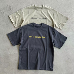 高バージョンのアルファベットのプリント半袖tシャツ男性の夏のゆったりしたアメリカのレトロなカジュアルな重いポンドのカップルの上着の男女
