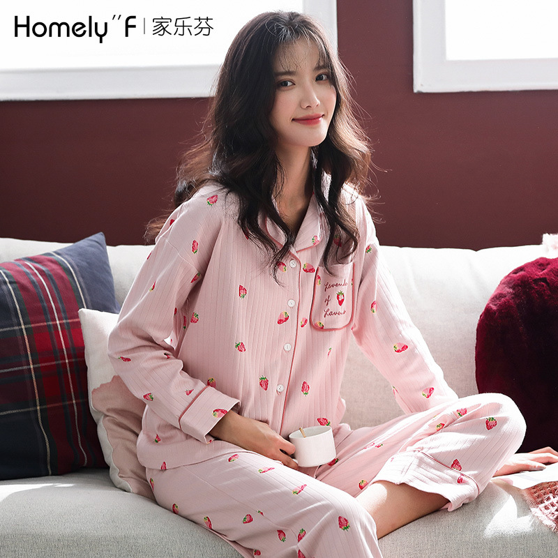 Pijamas primavera y otoño de las mujeres 100% algodón de manga larga homewear verano dulce lindo traje de talla grande