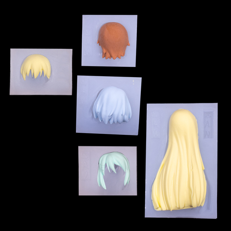 Ultra-ligero arcilla muñeca pelo silicona molde suave cerámica anime personaje peinado haciendo flequillos largo pelo corto fondant molde