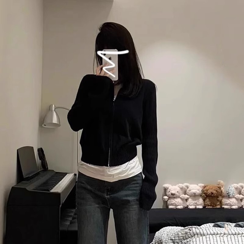 韩版软糯拉链针织衫女士秋冬新品内搭休闲学院风毛衣外套卫衣上衣|undefined
