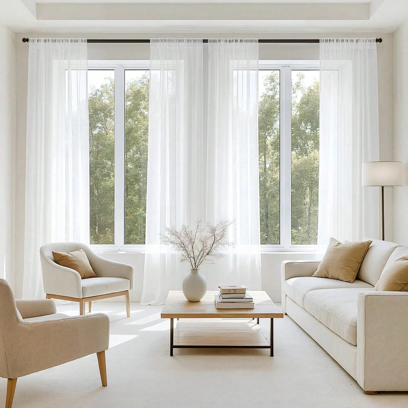 Wildberry Ozon Xiyin Temu Cross-Border Rod-Mounted Window Screen Lightweight Luxury Sheer Curtains for Living Room and Bedroom with Vertical Drape