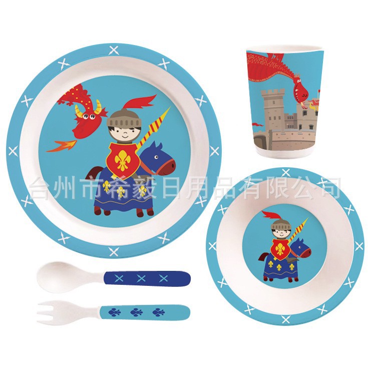 Juego de vajilla infantil creativo de fibra de bambú, juego de cinco piezas con plato dividido para alimentos complementarios, tazón de dibujos animados para bebés de jardín de infantes, venta al por mayor. image 56