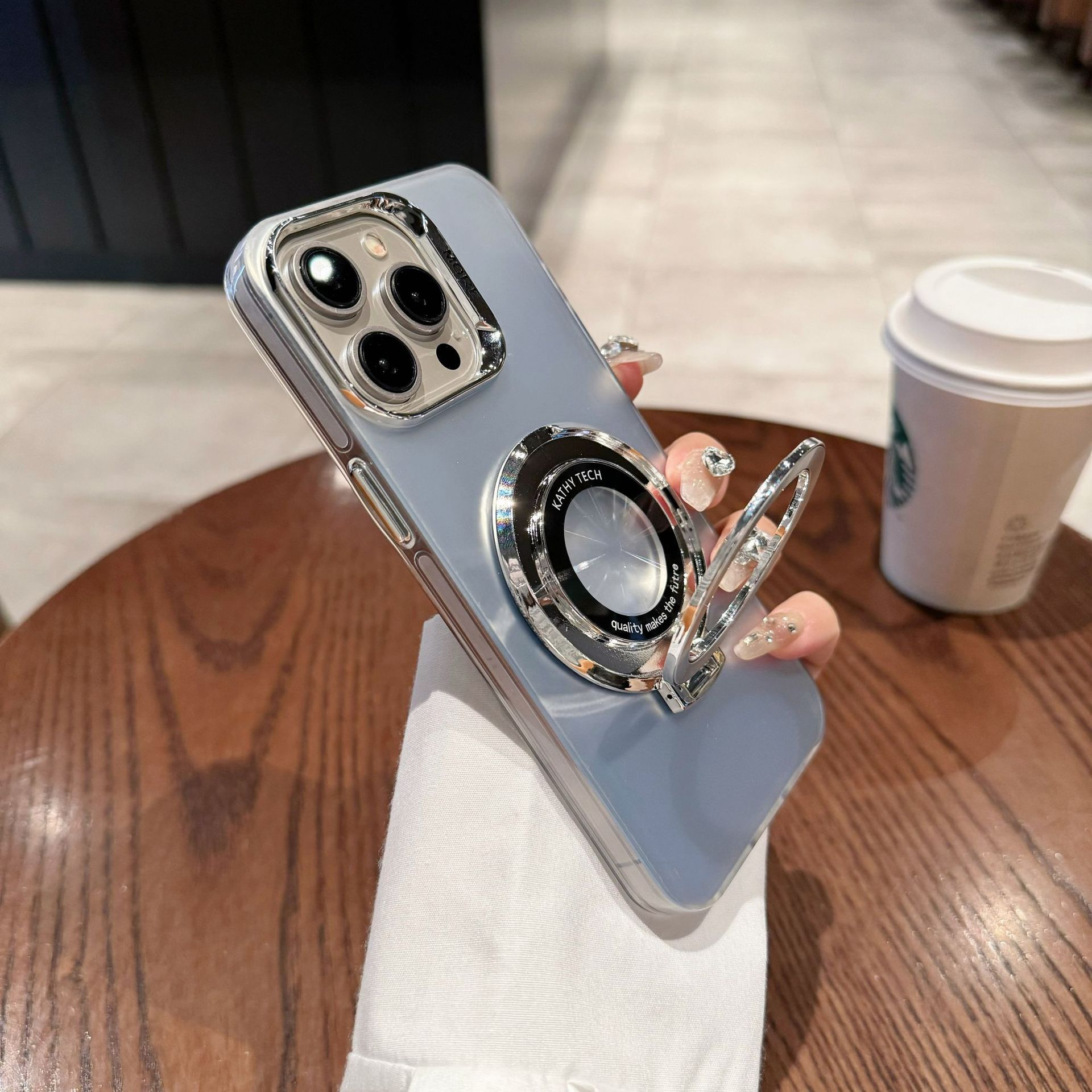 Invisible Stand Phone Case For Iphone 15 Pro And 14 Silver Magnetic_voghion.com