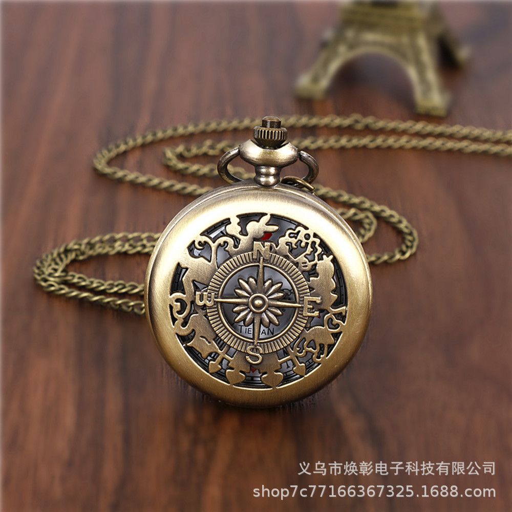 Manufacturer Wholesale Popular Alice in Wonderland Pocket Watch Retro Necklace Hanging Watch Cross-Border Compass Quartz Pocket Watch