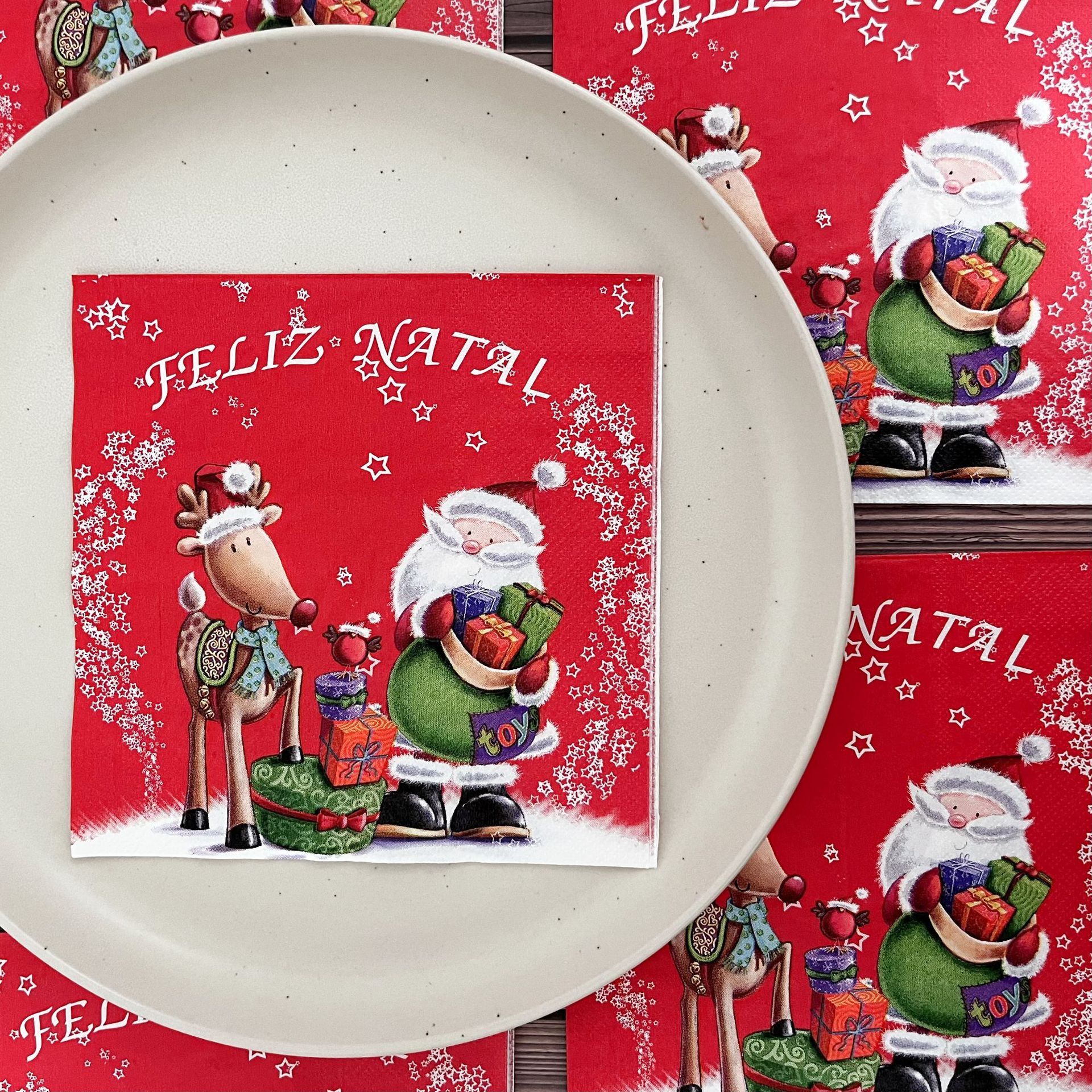 10/20 stücke 33*33cm 2-lagiger Weihnachts mann und sein Hirsch bedruckte Servietten Restaurant Bäckerei Party Tischs ets Papier Spot Großhandel – Detail 1