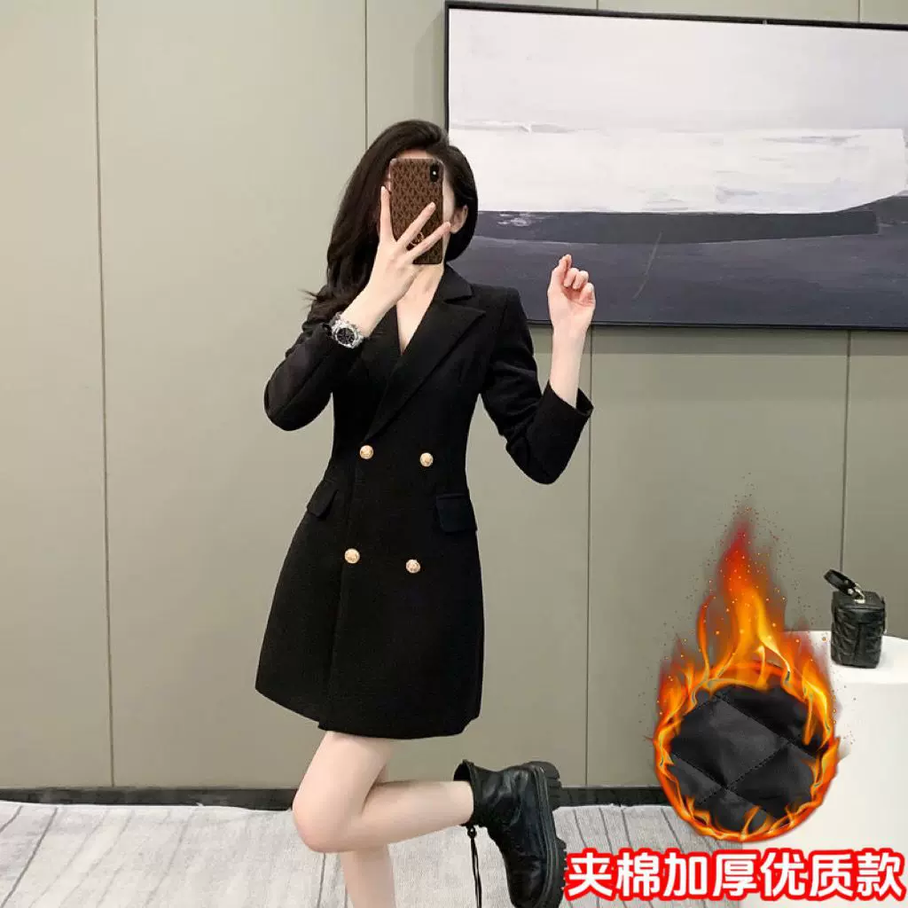 西装连衣裙女2025秋冬新款气质收腰显瘦双排扣高级感职业西服裙子
