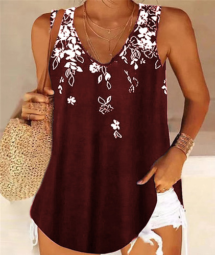 European and American Summer TEMU Independent Site: Women's Loose V-Neck Gradient Sleeveless Printed Top Vest