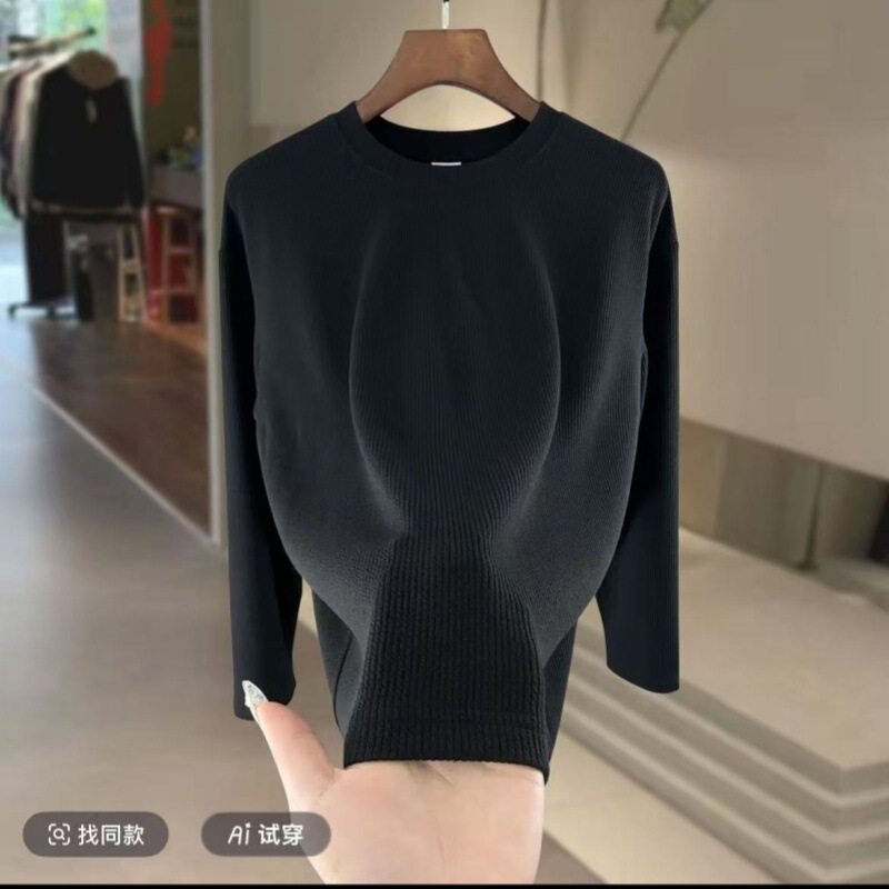 Cylinder Seamless Stereo Cutting Small Neckline Versatile Round Neck Pure Color Long-Sleeved Men's and Women's Inner Layering Shirt Tops New Style Cylinder Seamless Stereo Cutting Small Neckline Versatile Round Neck Pure Color Long-Sleeved Men's and Women's Inner Layering Shirt Tops New Style