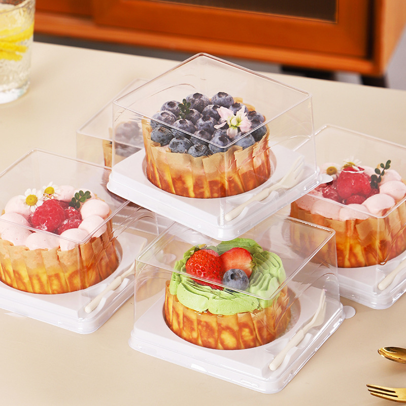 4寸蛋糕盒巴斯克打包盒慕斯芝士甜品草莓西点透明圆形烘焙包装盒
