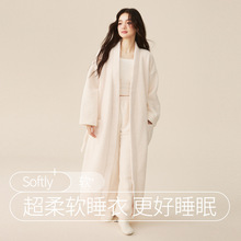 现货秋冬季女士睡衣半边绒新款加长厚睡袍珊瑚绒套装春秋天晨浴袍