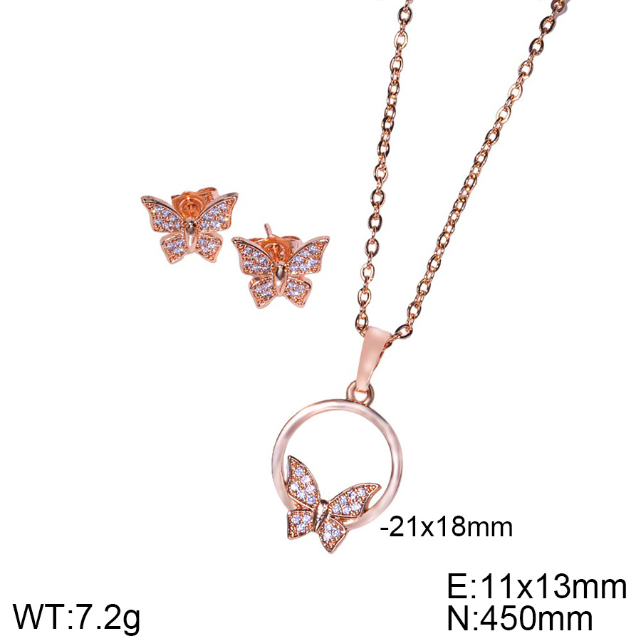 Selección transfronteriza conjunto de joyería para mujeres nueva moda mariposa diseño pendientes de zircon collar colgante dos piezas conjunto de joyería