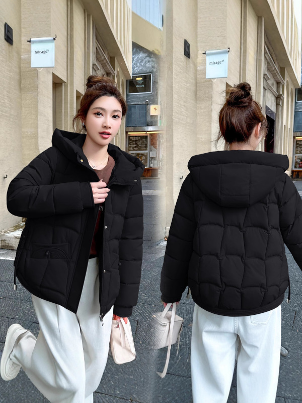 红色连帽羽绒棉服女冬季2025大码胖加厚保暖短款面包服棉衣外套|undefined