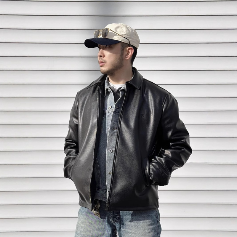 High-Quality Handsome Leather Jacket Men's Spring and Autumn Trendy Korean Style Leather Casual Baseball Jacket Motorcycle Jacket