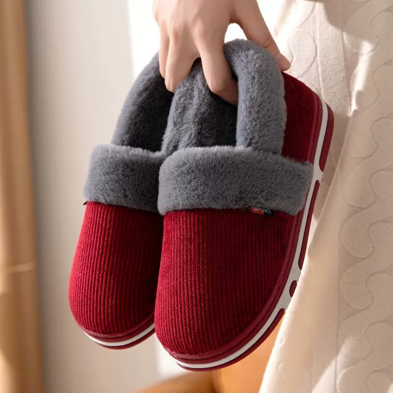 Хлопковые туфли женские осенне-зимние туфли на каблуке, домашние Нескользящие туфли на флисовой подкладке, утепленные теплые плюшевые лунные туфли с сумкой на каблуке для мужчин
