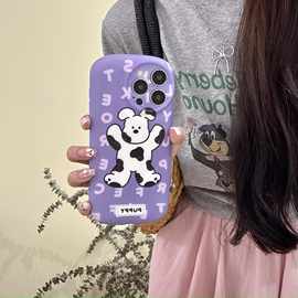 紫色卡通斑点狗狗适用iPhone14pro max苹果15手机壳13/12磨砂软壳