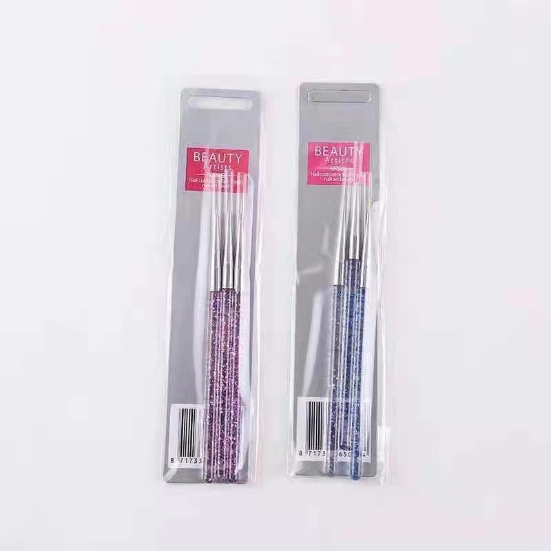 Venta directa de fábrica lentejuelas multi-color 3 piezas uñas dibujo pluma color variedad OPP traje nail art venta al por mayor