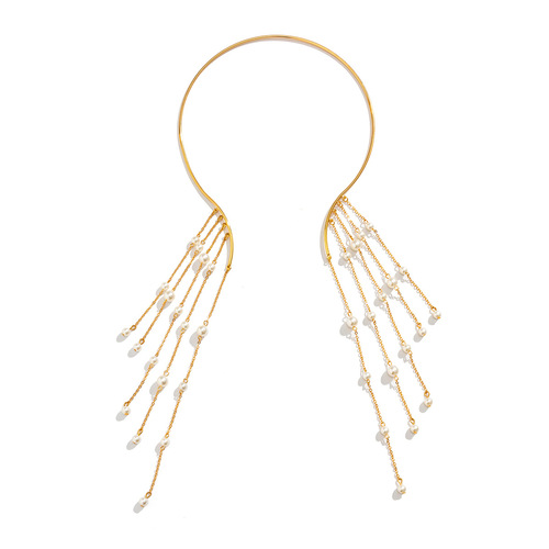 European and American cross-border jewelry, cool style imitation pearl pendant necklace, tassel open choker choker necklace