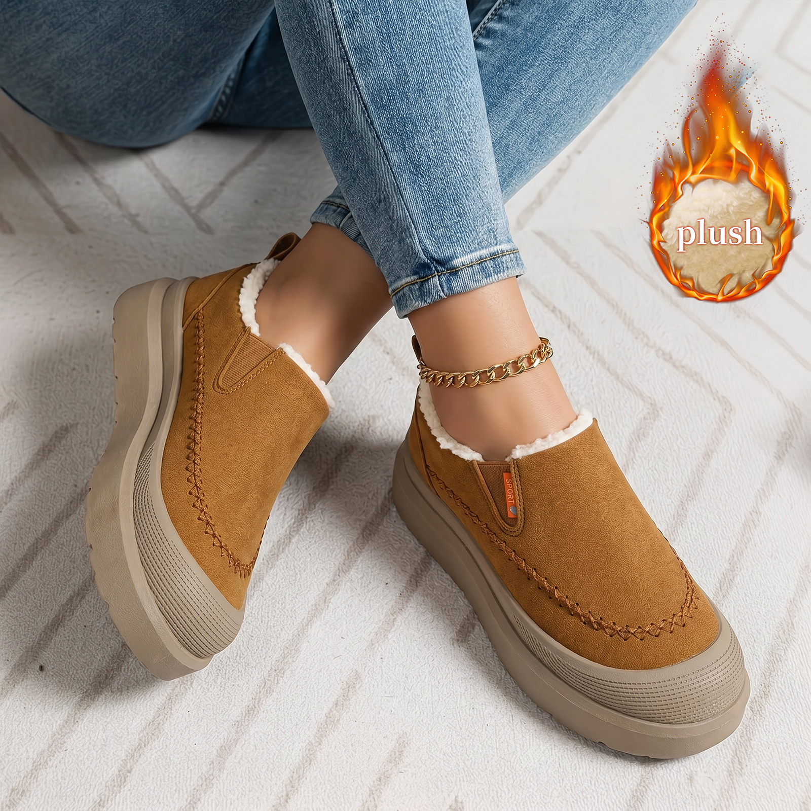 Nuevo invierno de terciopelo grueso calentamiento zapatos de mujer con suela suave y poco profunda, botas de nieve de tamaño grande cómodas y casuales para mujeres