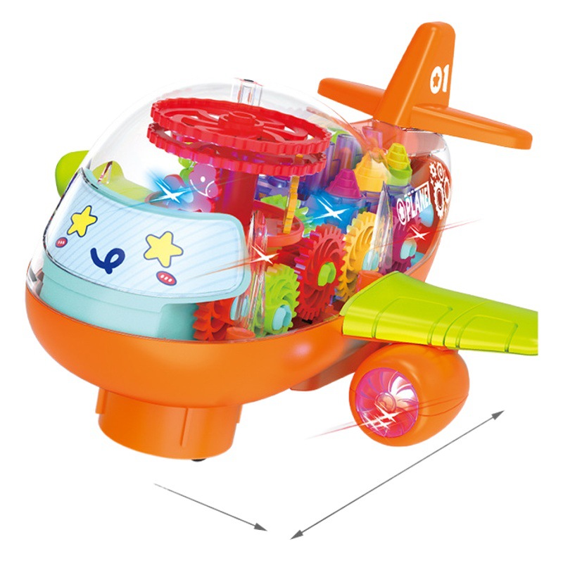 Modelo de simulación universal eléctrico transfronterizo para niños Luz de música Engranaje transparente Avión de dibujos animados Juguete puesto al por mayor