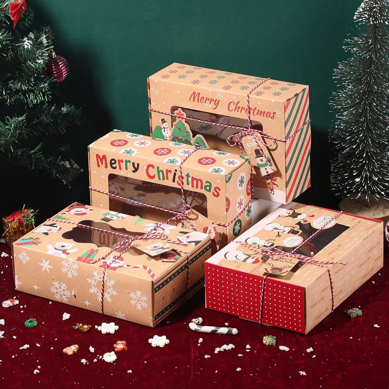 新しいヨーロッパスタイルのクロスボーダークラフト紙ビスケットボックスクリスマスクッキージンジャーブレッドボックスPVCウィンドウキャンディボックスギフトカラーボックス|undefined