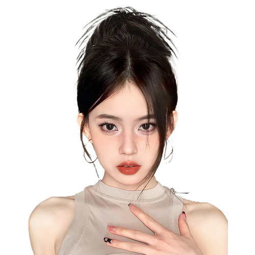 Chicken coop hairpin, spicy girl, individual round bun, fluffy, messy, punk style, high temperature silk, synthetic hair, wig, hair tie