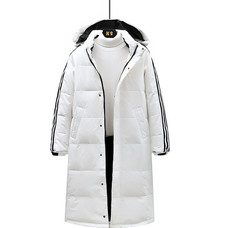 冬季羽绒服男长款加厚保暖白鸭绒羽绒服阿迪同款三条杠二开大衣