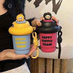 世大家ins高颜值316不锈钢双饮咖啡杯便携提绳水杯女生大容量吸管