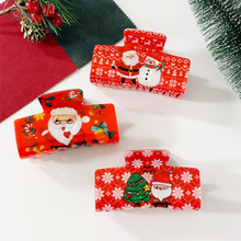 新款圣诞节抓夹卡通雪人圣诞老人发夹女后脑勺盘发百搭鲨鱼夹发饰