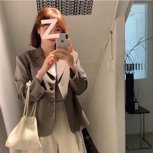 小西装外套女韩版宽松2025春秋英伦风灰色短款ins西服小个子上衣