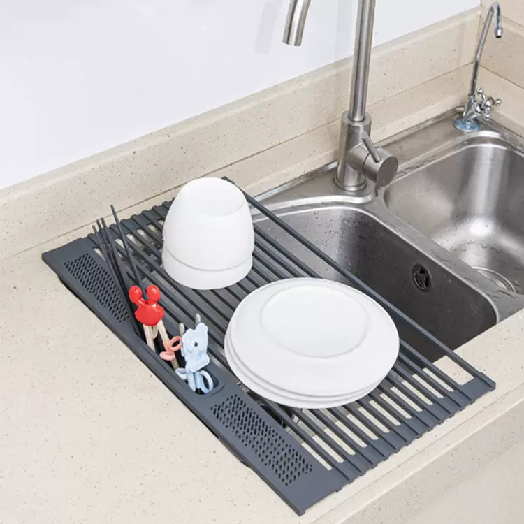 厨房硅胶沥水架 碗碟架水池滤水架可折叠 水槽硅胶沥水篮