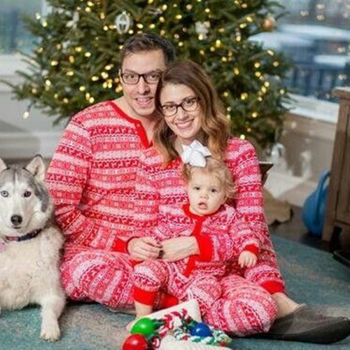 European and American Style Christmas Parent-Child Set Red Print Homecoming Pajamas Long-Sleeve Two-Piece Set