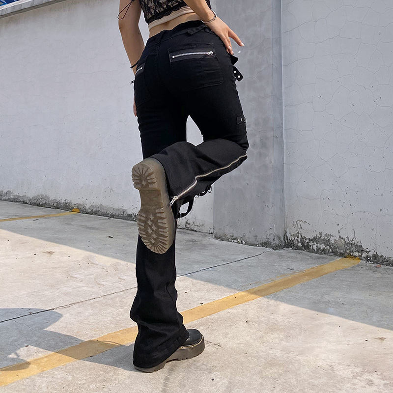 Pantaloni evazați pentru femei, la modă, cu talie joasă, lejeri, cu picior larg_voghion.com