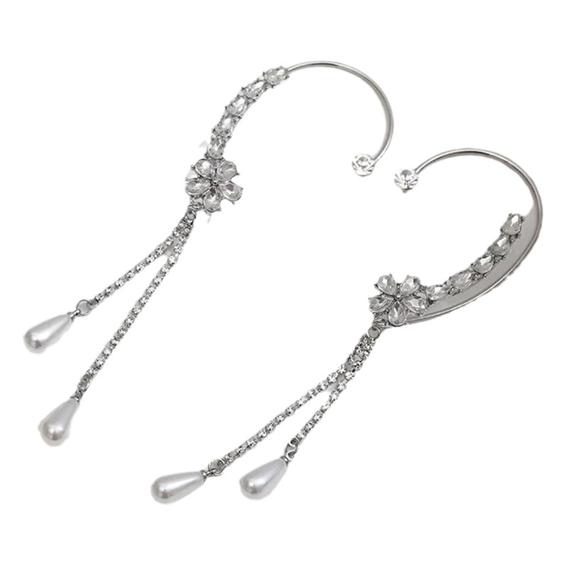 Cross-border new zircon flower pearl ear clip earless one-piece 2023 cold style high-grade ear bone clip