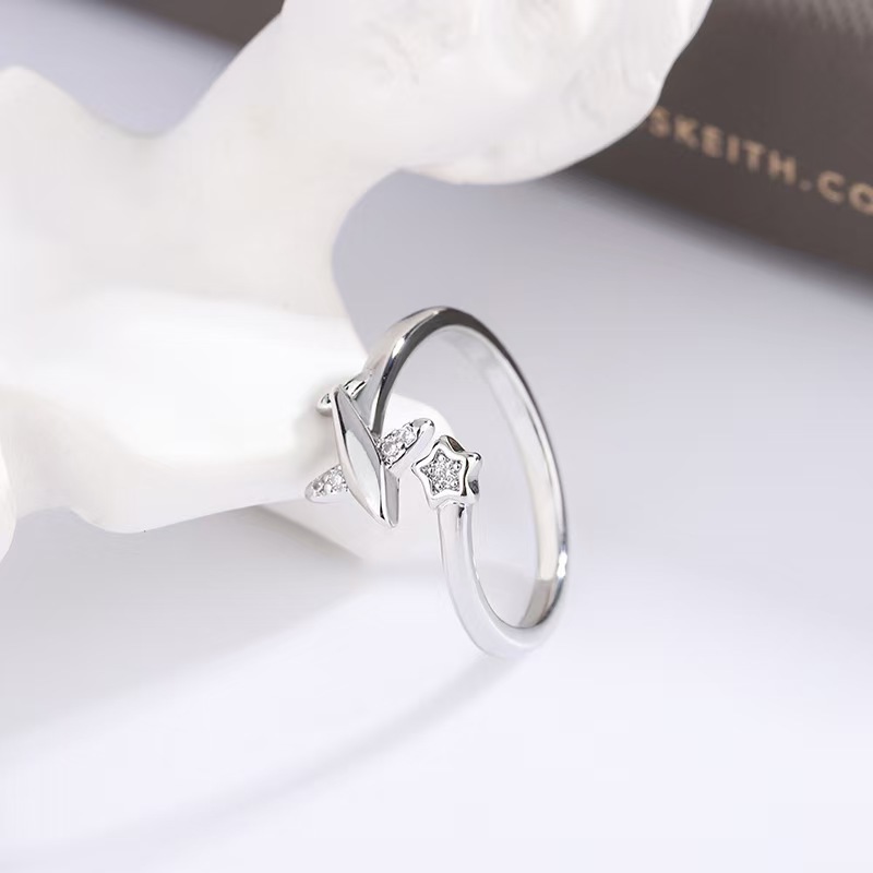 Minimalist Zirconia Airplane Ring Elegant Designer Open Ring_voghion.com