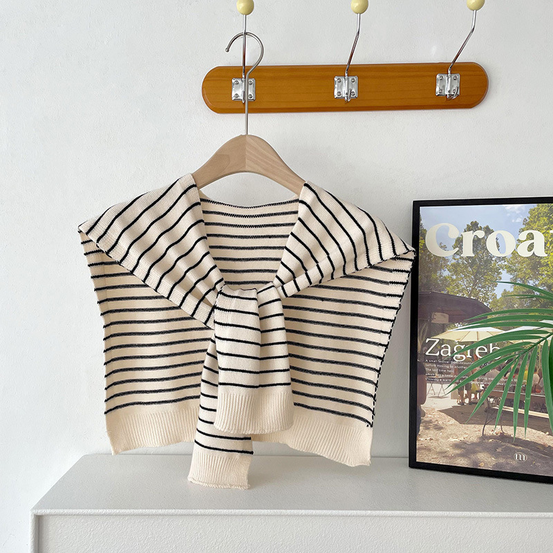 Nuevo chal de punto a rayas de verano de las mujeres con aire acondicionado protección del cuello chaleco decorativo anudado bufanda cuello falso hombro