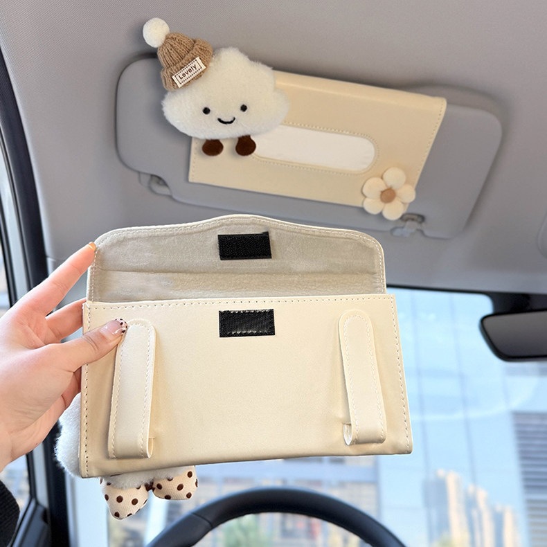 2026 New Model Car Tissue Box, Multifunctional Tissue Holder for Car Sun Visor, Hanging Type, Cute Cloud Design
