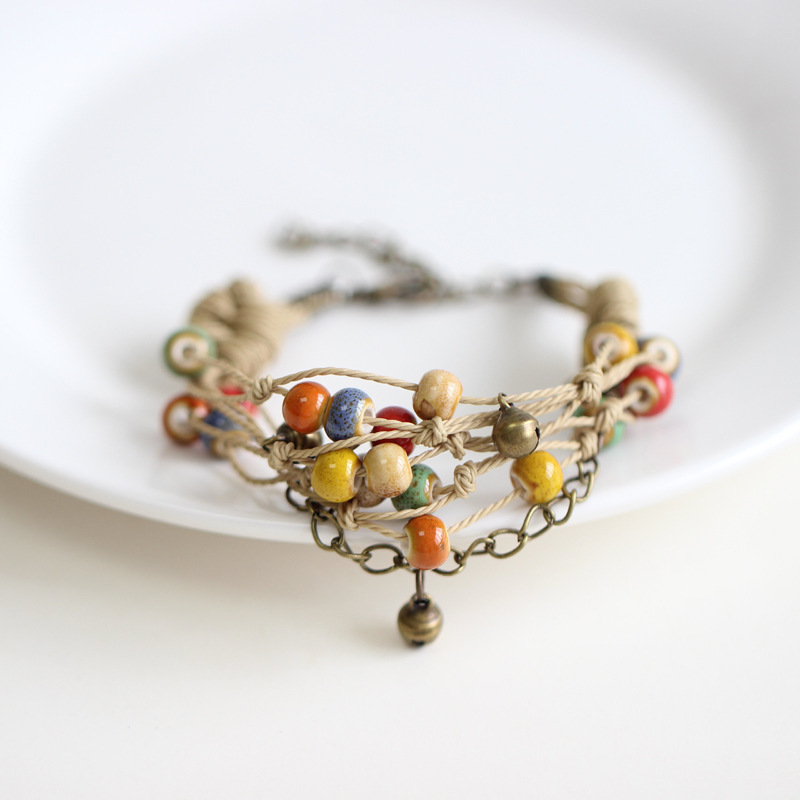 Little Red Book Same Style Flower Glaze Color Bead Bracelet All-match Bohemian Style Women's Fashion Multi-layer Bracelet Girlfriend