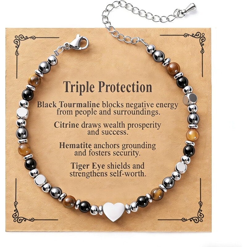 Cross-Border New Model 4mm Heart-Shaped Natural Stone Women's Anxiety-Relief Triple Protection Good Luck Bracelet That Inspires the Soul Cross-Border New Model 4mm Heart-Shaped Natural Stone Women's Anxiety-Relief Triple Protection Good Luck Bracelet That Inspires the Soul