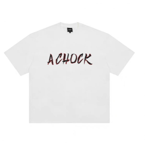 [Achock Official Store] National Fashion Original Design Embroidered logo Short Sleeve Couple Crewneck Base Shirt T-shirt