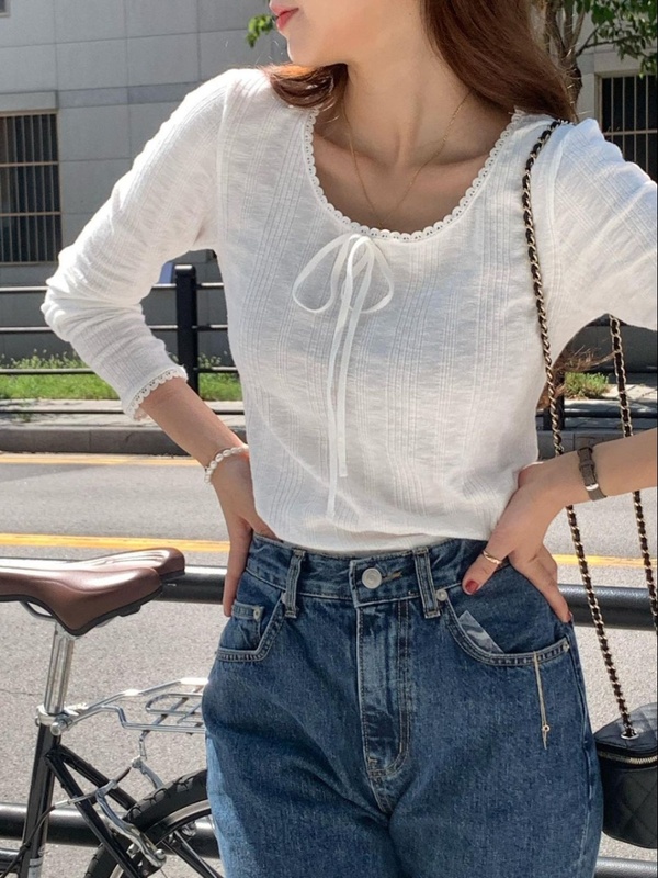 蝴蝶结纯欲白色打底衫女大码胖mm春秋修身显瘦内搭温柔t恤上衣冬|undefined