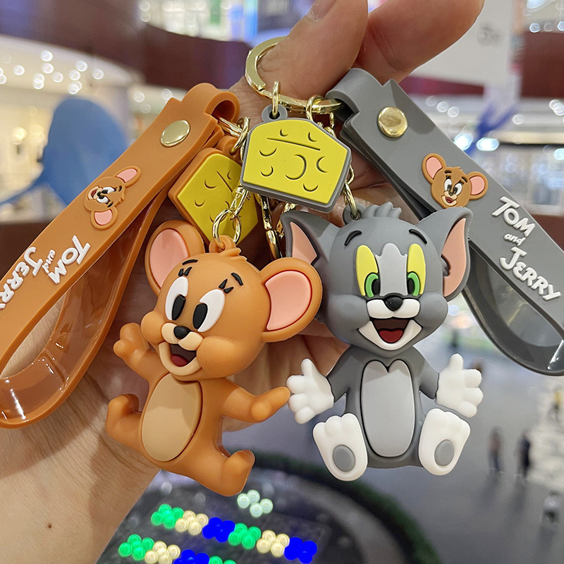 漫画かわいいトムジェリー人形キーホルダーpvcシリコン携帯電話ストラップ自動車キーチェーンペンダント卸売り|undefined