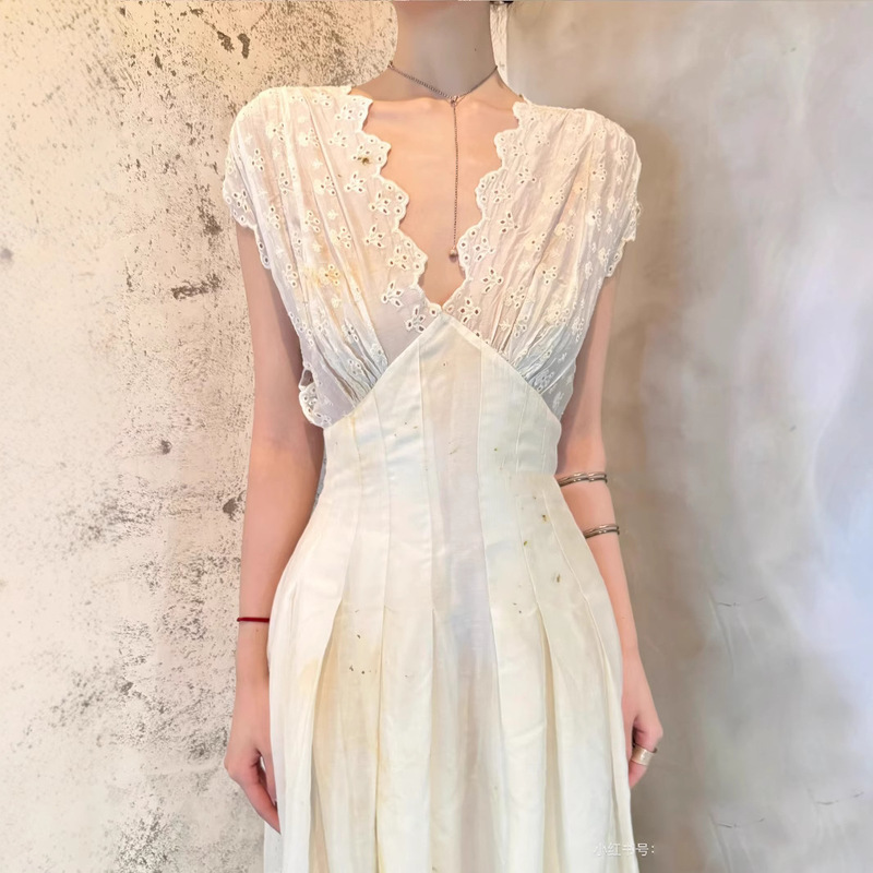 Summer Beautiful Long Dress French Style Elegant High-end Sense Super Good-looking Niche White Lace dress