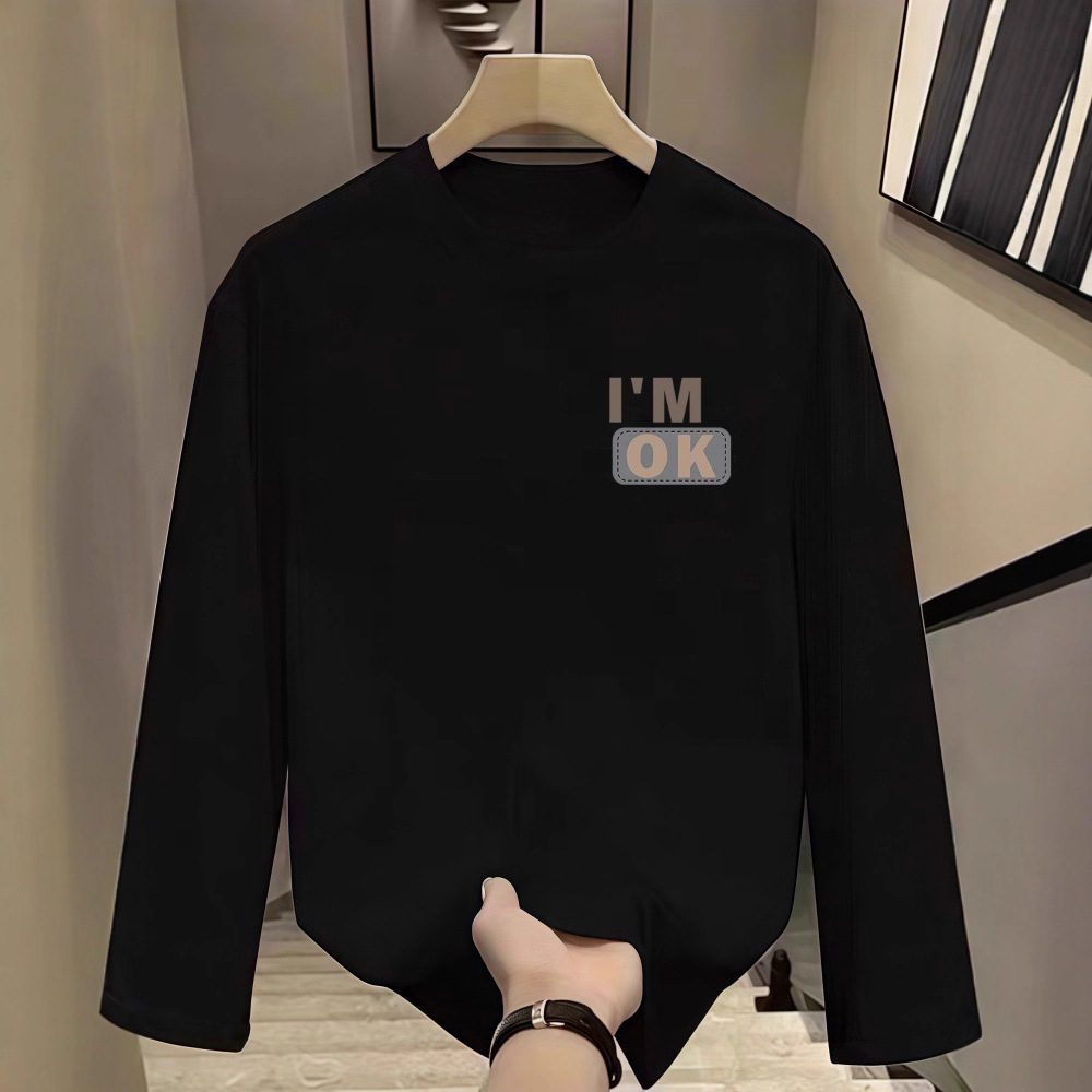 T-shirt da uomo a maniche lunghe in cotone - Maglietta basic a girocollo dalla vestibilità comoda per un look casual, tessuto morbido e traspirante, leggero e confortevole._voghion.com