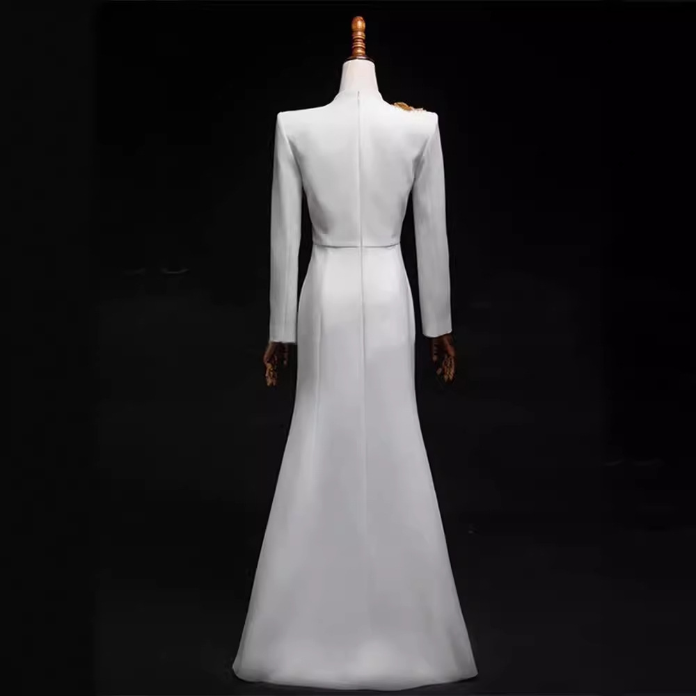 Anfitrión blanco vestido de noche femenino de alta calidad temperamento de banquete 2025 nuevo lujo ligero de alta gama vestido de examen de arte de cola de pescado image 4