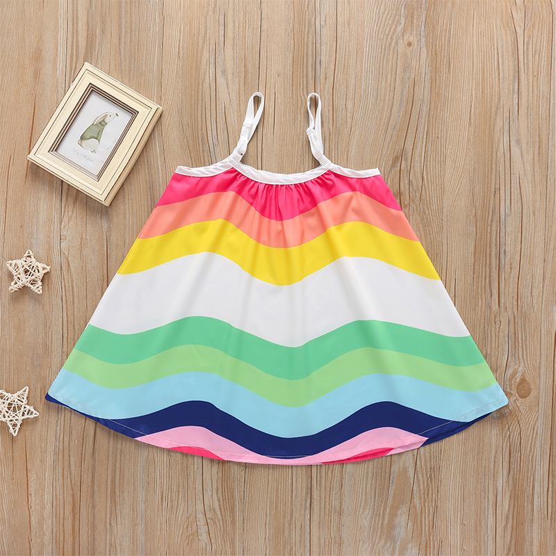 2021 New Summer Girls' Braces Skirt Loose Rainbow Sleeveless Mid-length Children Shirt A- Line Skirt Cross-border display picture 1